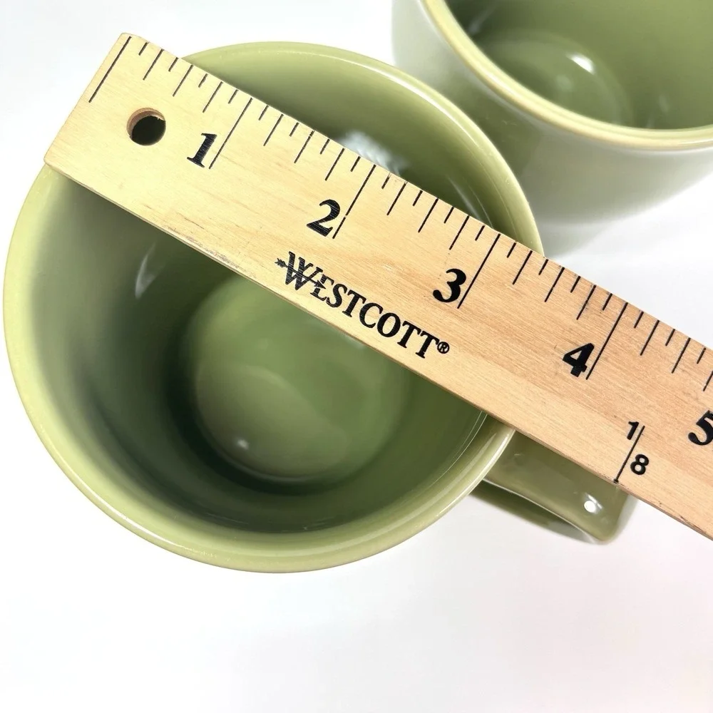 Pottery Barn Sophia Mugs Set of 2 Light Olive Green Stoneware Portugal 16 Oz